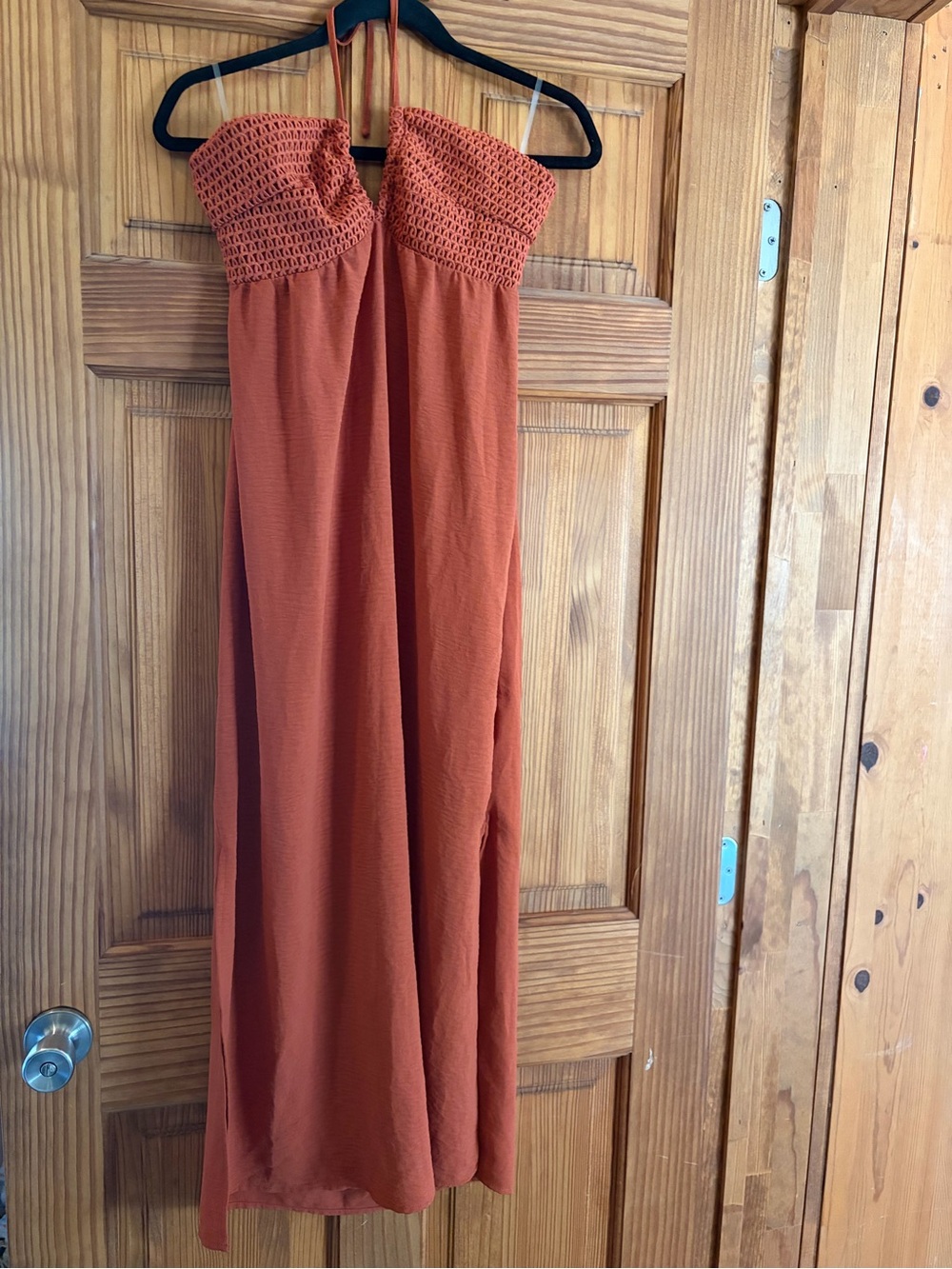 No Boundaries Burnt Orange Strapless Maxi Dress